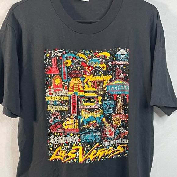 Vintage Jerzees Las Vegas T Shirt Lights Up Strip Hotels Single Stitch Large VTG - Picture 5 of 14